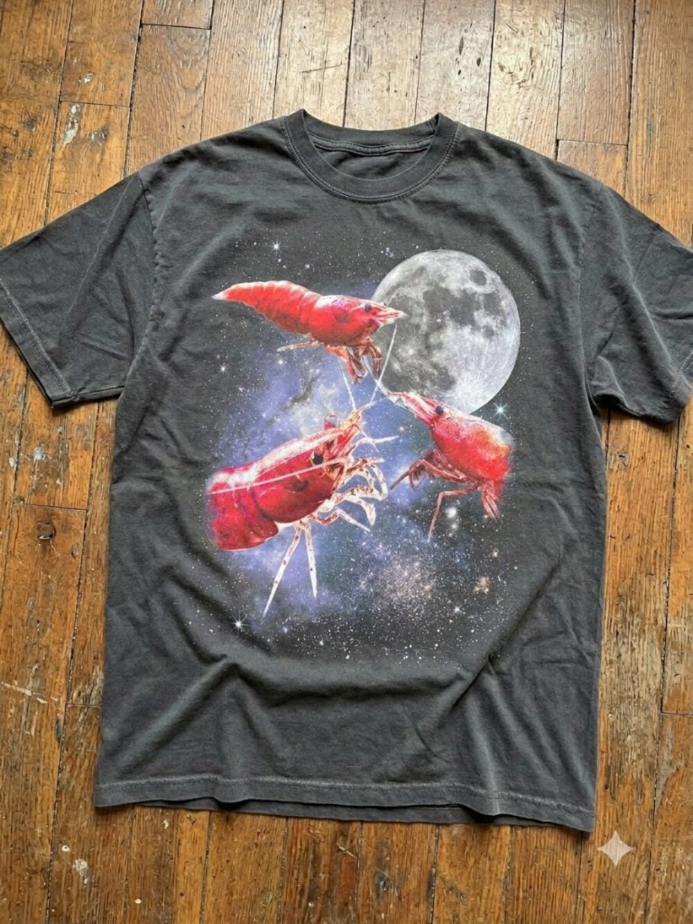Cherry Shrimp Moon Shirt, Crustacean Graphic Tee - Charcoal Color